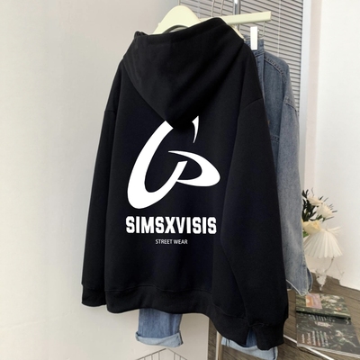 重磅潮牌设计感小个子印花连帽外套卫衣男女款加绒加厚秋冬季上衣