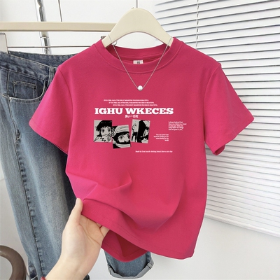 2025夏季新款卡通印花圆领正肩短袖T恤女洋气时尚设计感百搭上衣