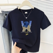 圆领小众设计感短款 夏季 女t恤2025爆款 正肩短袖 藏青色上衣ins 新款