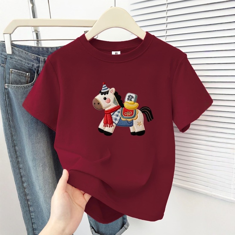 2026新款酒红色小马印花短袖t恤女胖mm大码遮肉洋气圆领正肩上衣,女装/女士精品,T恤,淘宝优惠券,粉丝福利购,淘宝优惠卷