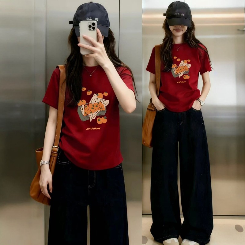 趣味印花夏季2026新款正肩短袖T恤女大码胖MM遮肉百搭圆领上衣ins,女装/女士精品,T恤,淘宝优惠券,粉丝福利购,淘宝优惠卷