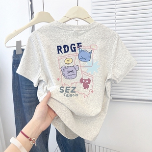 t恤女小个子穿搭显瘦圆领半袖 正肩卡通印花短袖 上衣 新款 2025夏季