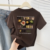 t恤女设计感百搭显瘦小个子半袖 正肩印花短袖 上衣ins 2025新款 夏季