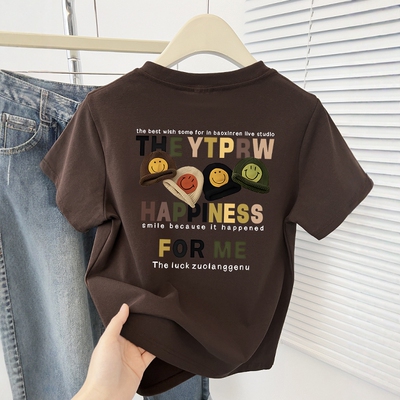 夏季2026新款正肩印花短袖t恤女设计感百搭显瘦小个子半袖上衣ins