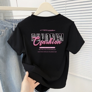 黑色字母印花短袖t恤女2026夏季新款正肩显瘦修身圆领小个子上衣