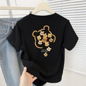 半袖 正肩黑色印花t恤女短袖 气质设计感小众短款 修身 体恤上衣 夏季