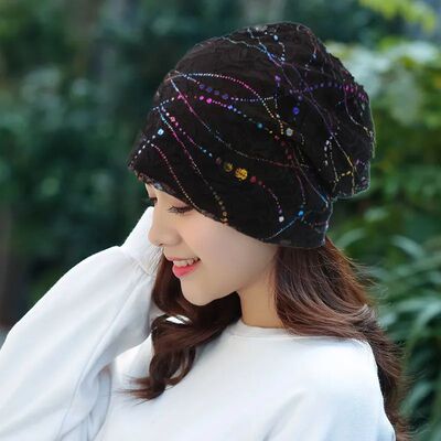 Women Summer Lace Rhinestone Breathable Sunscreen Sun Hat Fe