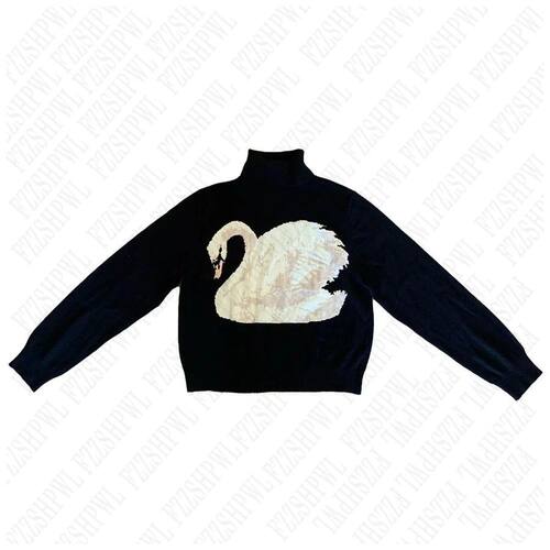 Black Swan Graphic Print Women Sweet Cute Turtleneck Knitted