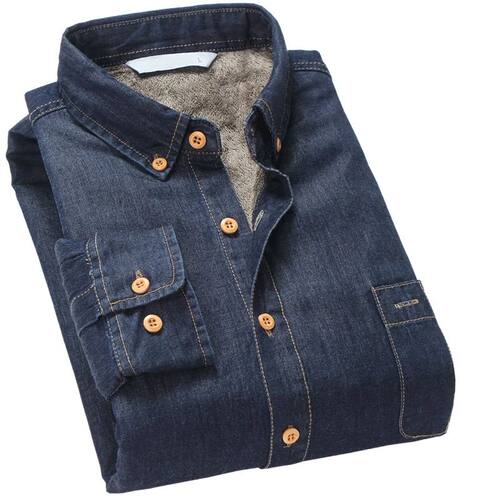 Fashion Brand Winter Jeans Shirt Men Warm Fleece Lined Velve