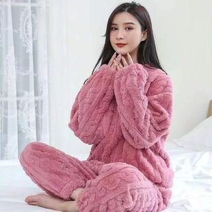 Autumn Solid Women Piece Warm Sets Velvet Ribbed Thicken