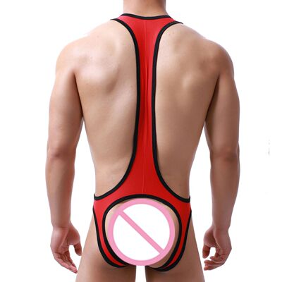 Men's Sexy Porn Openwork One-Piece Lingerie Buttocks Mesh T-