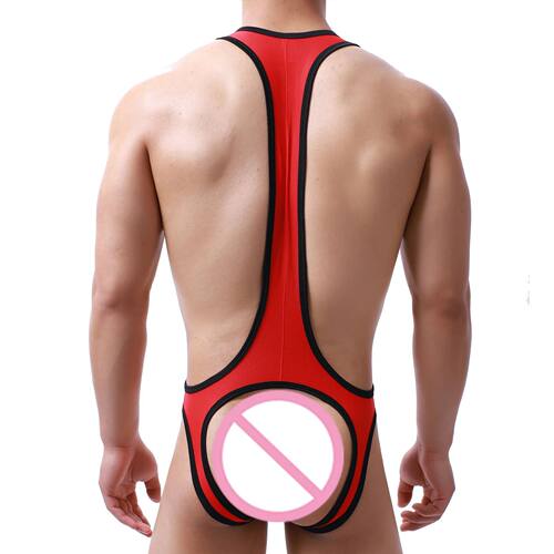 Men's Sexy Porn Openwork One-Piece Lingerie Buttocks Mesh T-