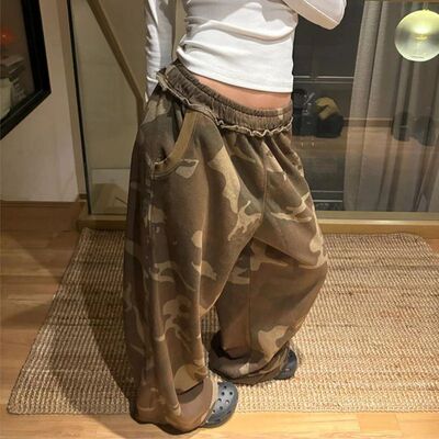 Hip Hop Y2k Women Pants Army Green Camouflage Loose Sweatpan