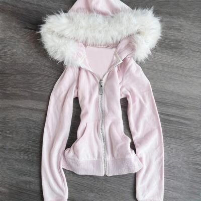 Millennial Y2K Vintage Spice Girl Slim Waist Pink Zipper Hoo