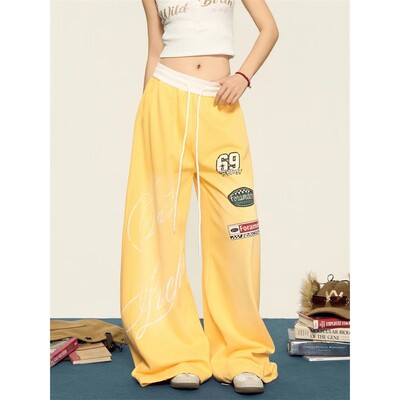 Women's Letter Print Hip-Hop Sweatpants Motorcycle Style Coo