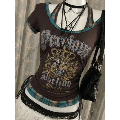 Himekaji T shirts Y2k Women Letter Gothic Streetwear Harajuk