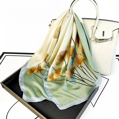 Ginkgo Leaf Printed Scarf Women's New Model Emulated Silk Pl