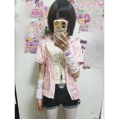 Japanese Kawaii Cartoon Print Summer Thin Short Sleeve Coat