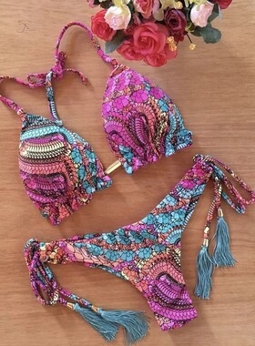 2022 Sexy Bikini Floral Print Swimwear String Bikini Set Pus