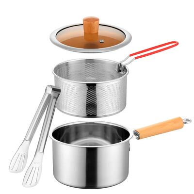 20cm Stainless Steel Deep Fryer Pot with Strainer Basket Woo