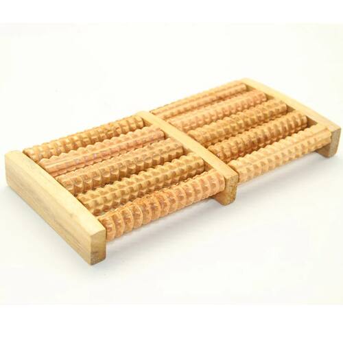 Dual Wooden Foot Feet Massager Roller Relieves Plantar Fasci