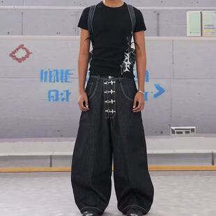 Street Straight Airplane Buckle Jeans Pants Men Retro Leg
