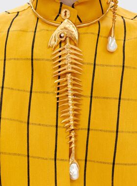 Novelty Design Alloy Big Fish Bone Pendant Choker Necklace F