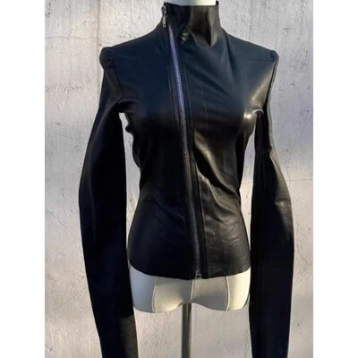 Black Slim Long Sleeve Hot Girl Leather Jacket Women Darkly