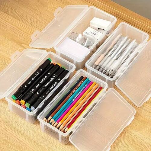 1/4pcs Large Clear Plastic Storage Boxes with Hinged Lids Id