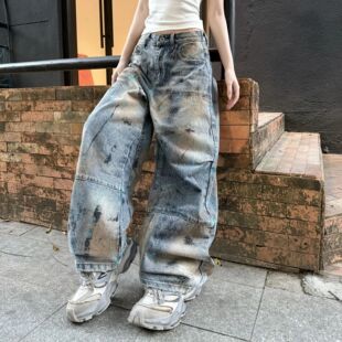 Straight Leg Women Style Trend Men Loose Jeans American Blue