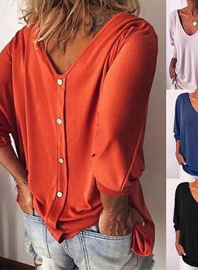 Plus Size Loose Women's Shirt V-Neck Overhead Three-Quarter