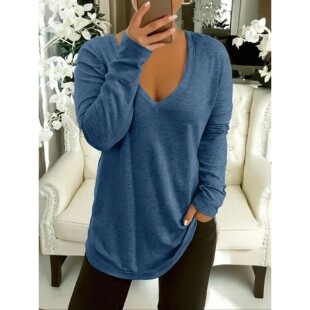 Fashion Sleeved Women Long neck Color Solid Size Plus