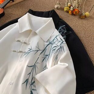 Embroidered Bamboo Shirt New Short Style Summer Slee Chinese