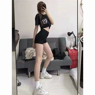 High Waist Black Denim Shorts Women's Slim Fit Elastic Y2K S