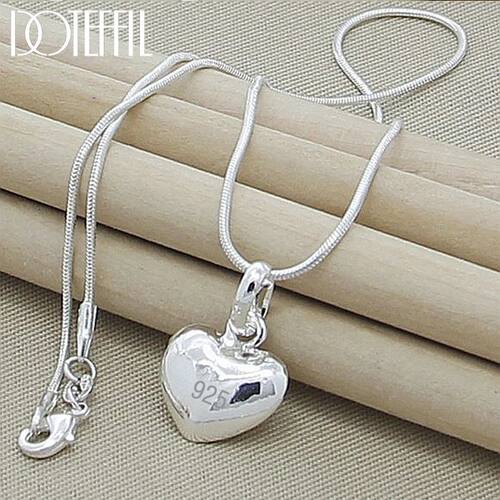 DOTEFFIL Silver Color Solid Small Heart Pendant Necklace 16-