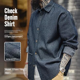 Long sleeved Lapel Retro Loose Checkered Shirt Maden Denim