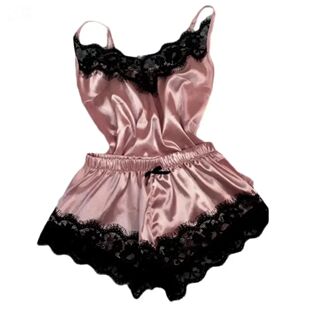 Sleepwear Sex Pajama Stretch Neck Women for Set Satin Lace