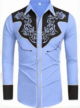 20 -color men's shirt long -sleeved shirt retro western deni