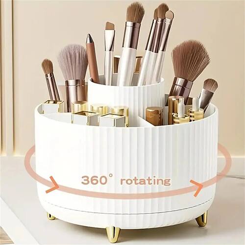 360° Rotating Makeup Organizer - 1pc Plastic Cosmetic Stora