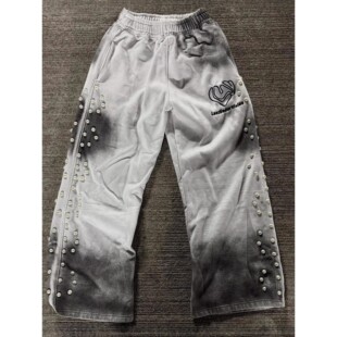 Trendy Loose Casual American Nail Design Pants Bead Vintage