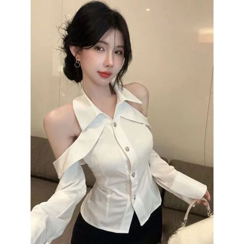 Sexy Halter Off Shoulder Long Sleeve Shirts Women Lapel Slim