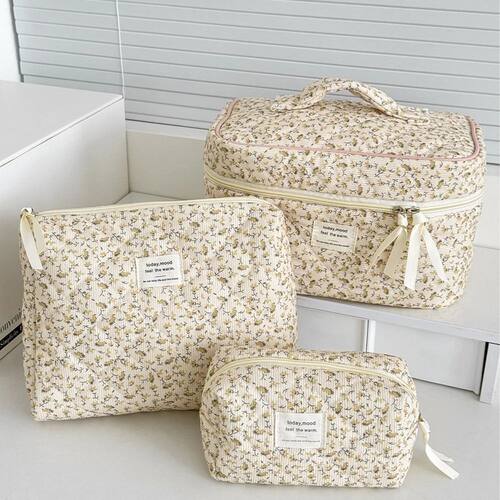Vintage Women Floral Print Cosmetic Pouch Handbag Travel Org
