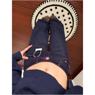 Women's New American Retro Dark Blue Wide Leg Jeans High Wai