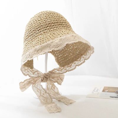 Women's Summer Lace Ribbon Straw Panama Hat Anti-UV Woven Ca
