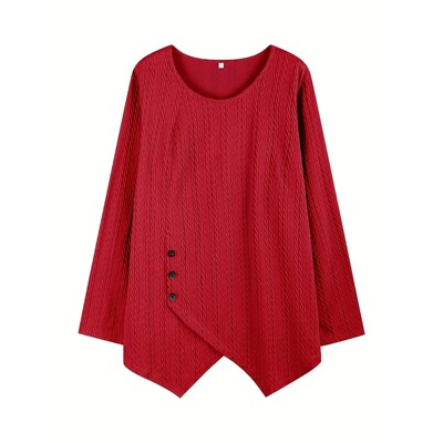 Women's Large Knitted Casual T-shirt Comfortable Loose Fit r