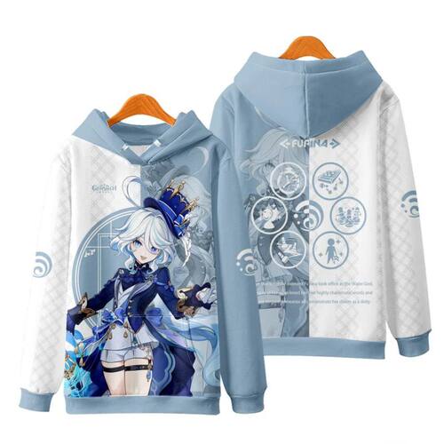 Game Genshin Impact Furina Cosplay Hoodies Male 3D Print Ani