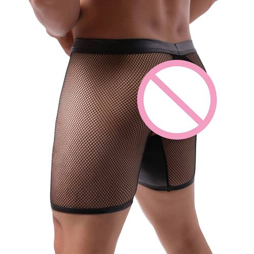 Men's Open Crotch Removable Pouch Underpants Mesh Crotchless