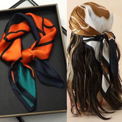 Luxury Brand 2023 Silk Square Scarf Women Cat Neck Hair Tie