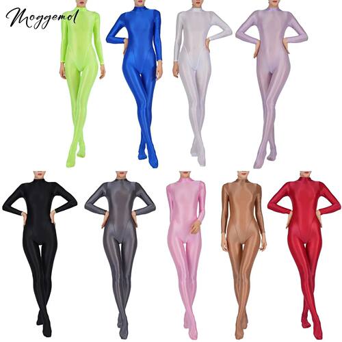 Womens Glossy Full Body Jumpsuit See Through Sheer Catsuits