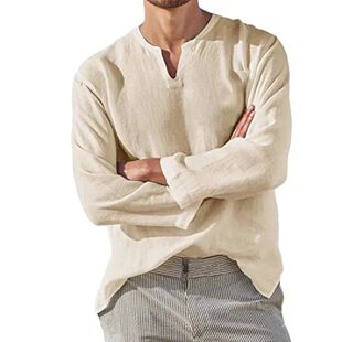 Solid Breath Cotton Sleeve Long Color Cozy Shirt Linen Men